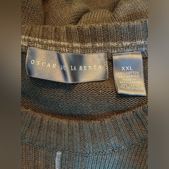 Oscar De La Renta Mens XXL Green Cotton Blend Plaid Crew Sweater Window​ - Picture 6 of 6